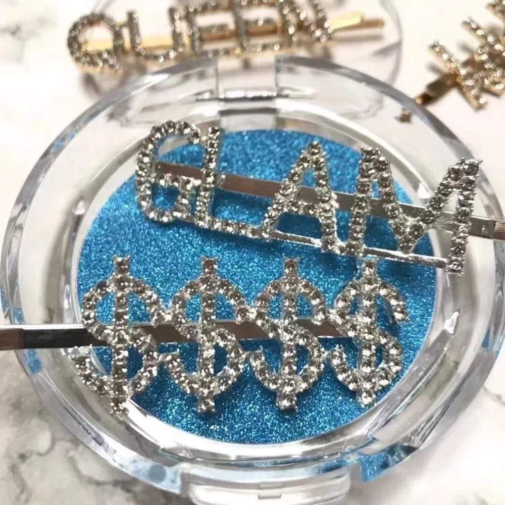 Silver & Gold Rhinestones Letter Word Hair Clip